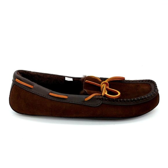 Lands' End Shoes Lands End Mens Leather Moccasin Slippers Brown